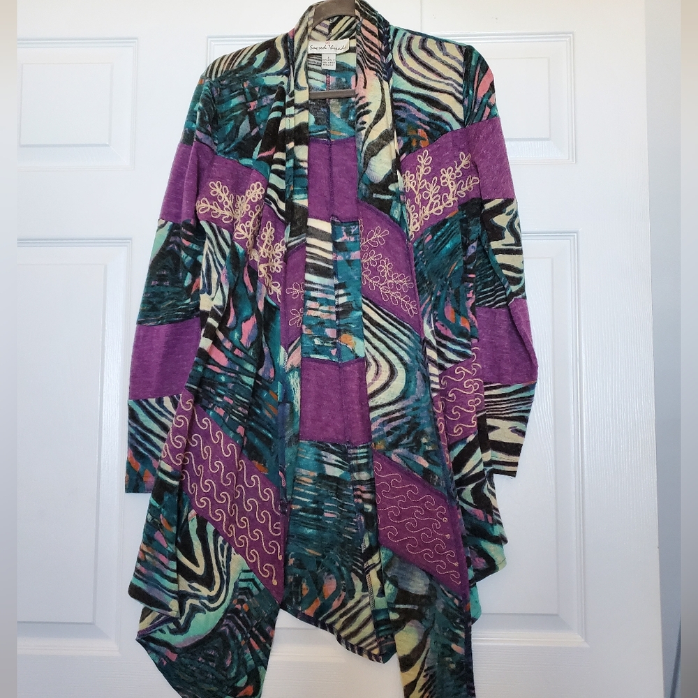 SACRED THREADS Multi Colored Boho Kimono Small Patchwork Crochet Design